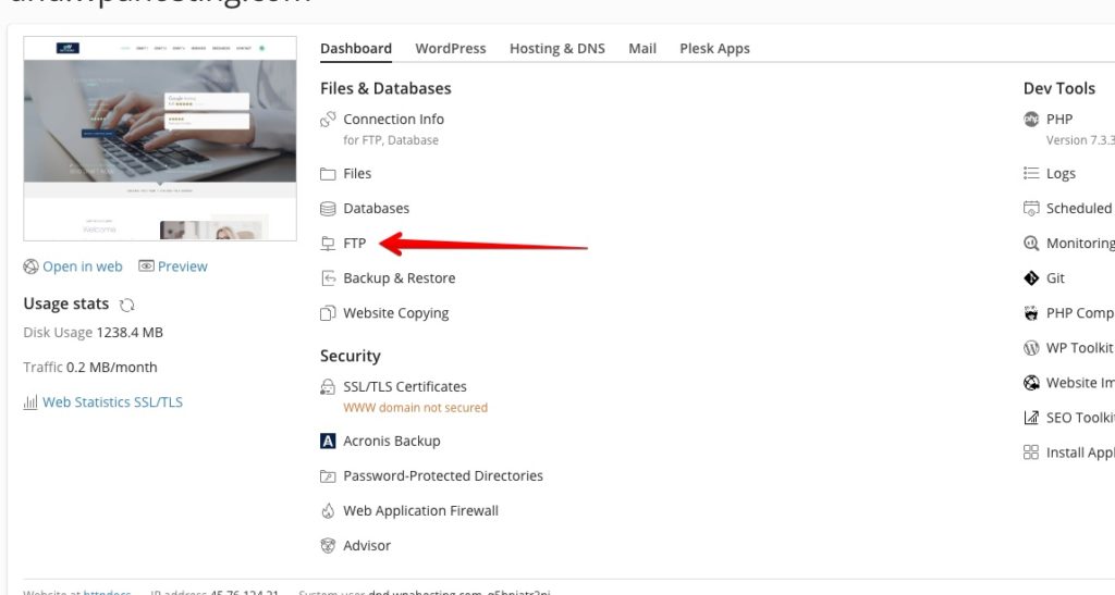 FTP or SFTP access 1 manage ftp users on wpalpha
